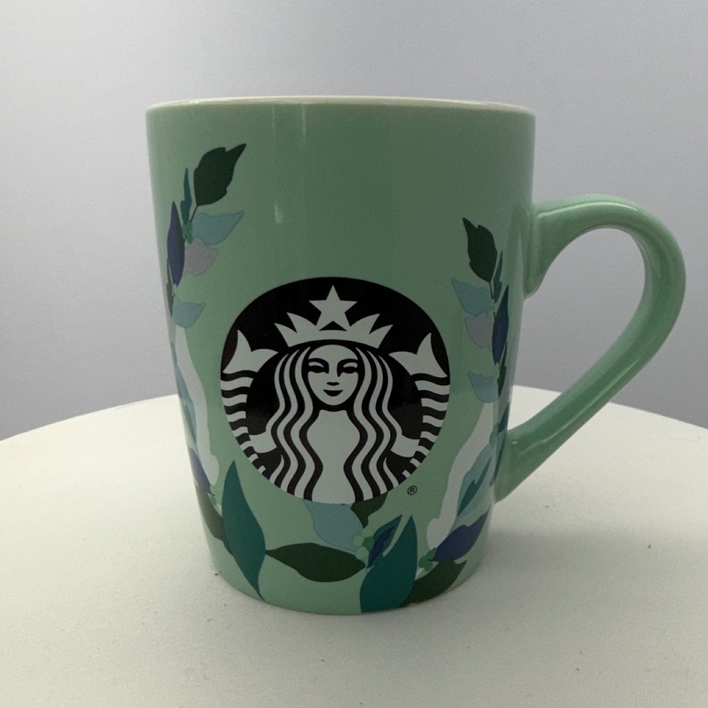 Starbucks 2020 Mint Green Botanical Leaf Siren Logo Ceramic Coffee Mug 10oz